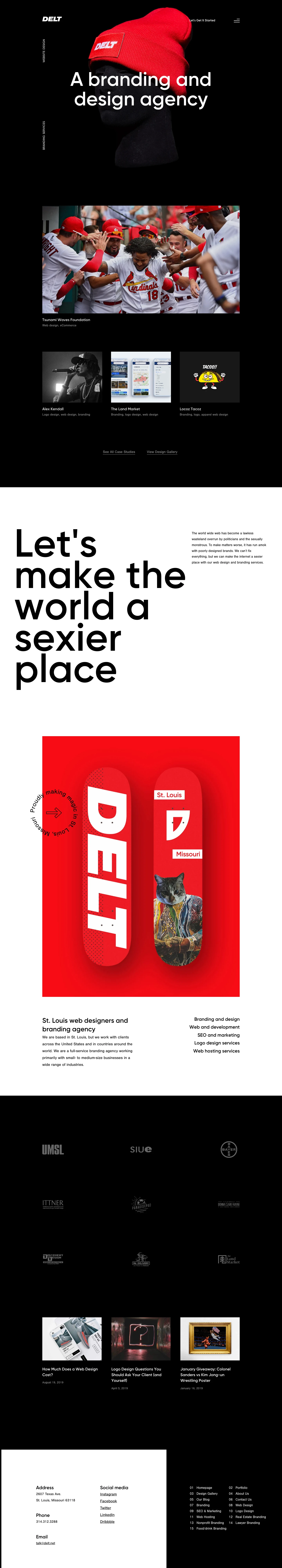 DELT Landing Page Example:  We are based in St. Louis, but we work with clients across the United States and in countries around the world. We are a full-service branding agency working primarily with small- to medium-size businesses in a wide range of industries.