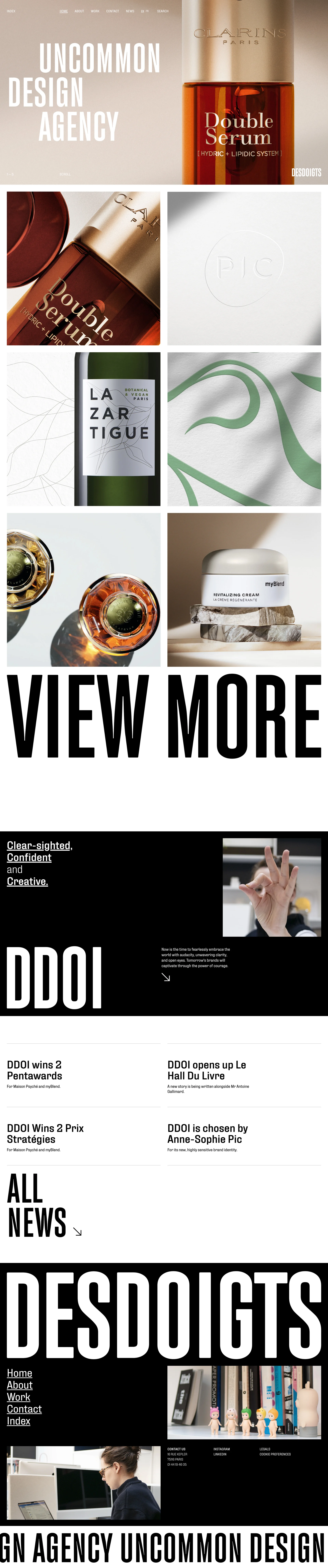 Desdoigts Landing Page Example: Branding and design agency based in Paris with a courageous approach of creative projects.