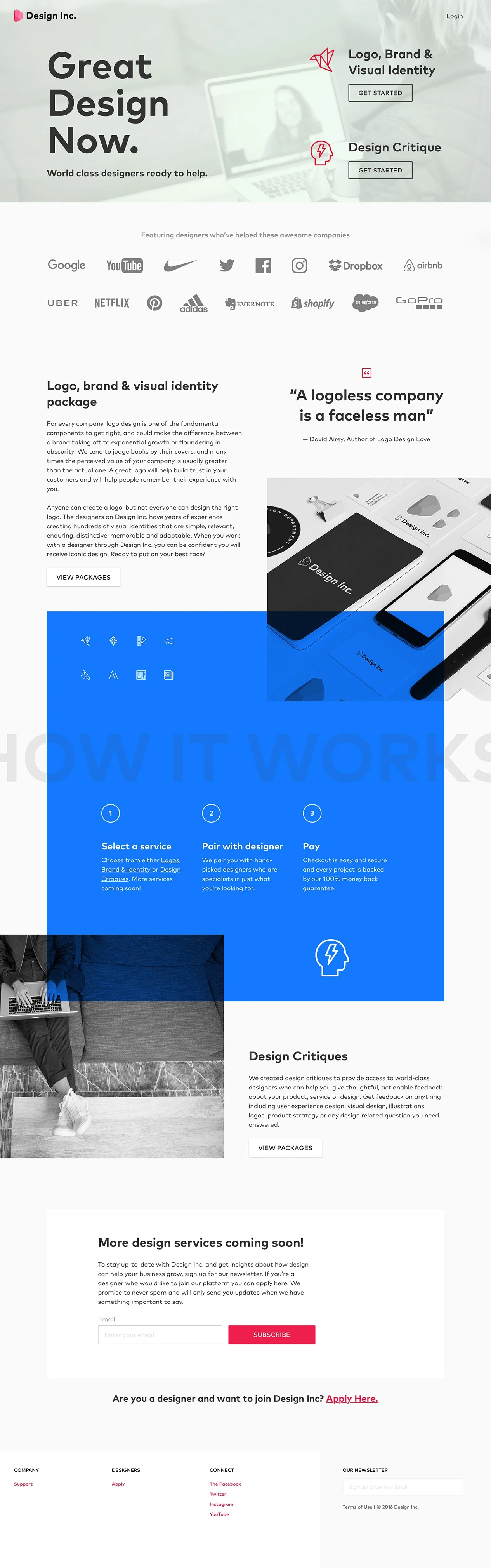Design Inc Landing Page Example: World class designers ready to help.