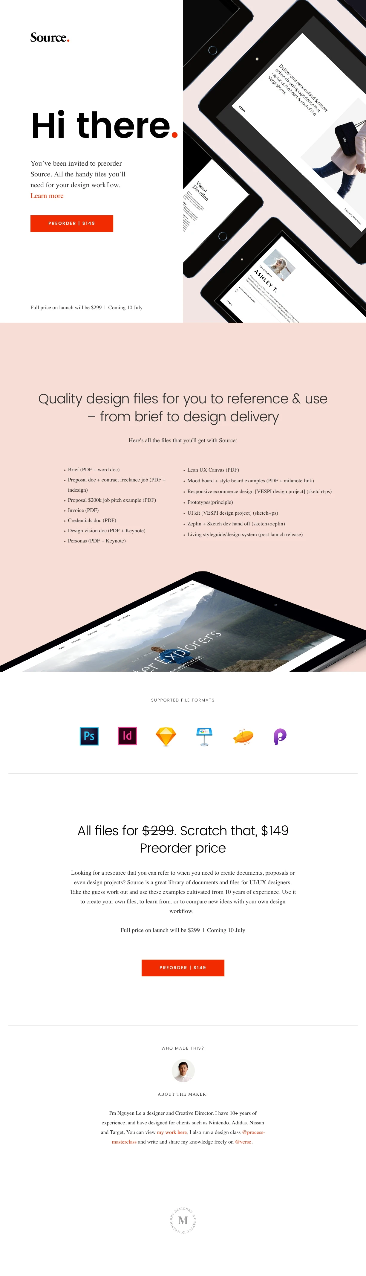 Source Landing Page Example: Useful design resources for UI/UX designers. From business, desgin to development.