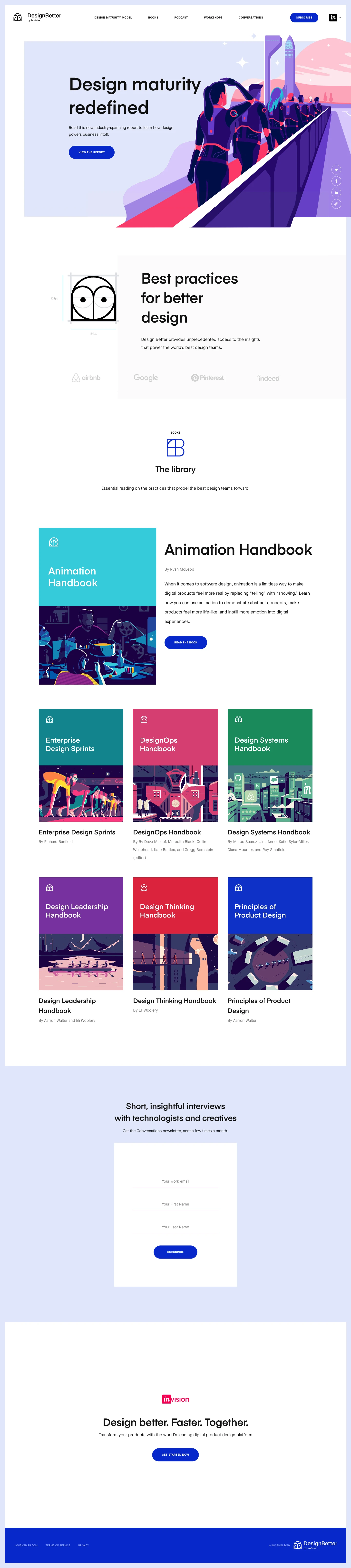 Design Better Landing Page Example: DesignBetter.Co is the essential guide to the best design practices from top design experts. Learn how to build a world-class design organization and more.