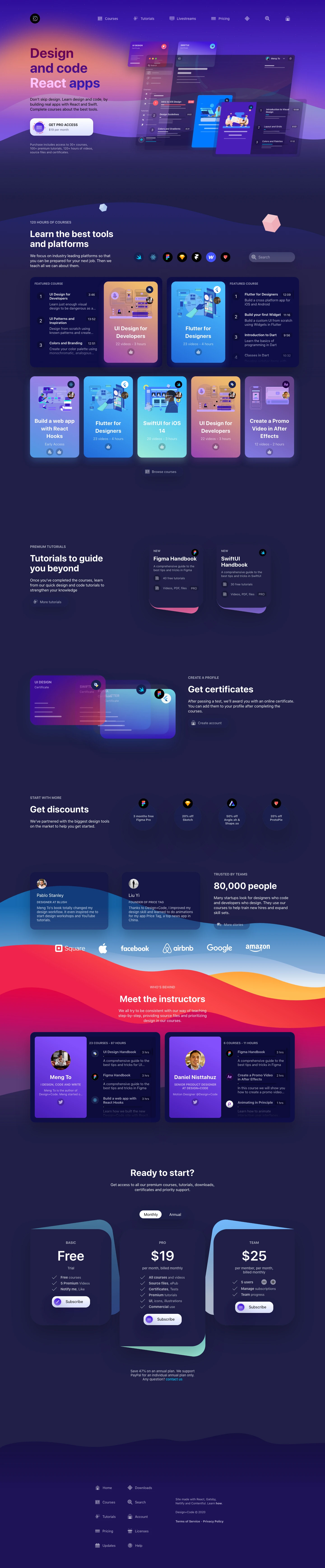 Design+Code Landing Page Example: Learn design and code by building real apps with React and Swift. Complete courses about UI design, web and iOS development using Figma, CSS, React Hooks and SwiftUI.