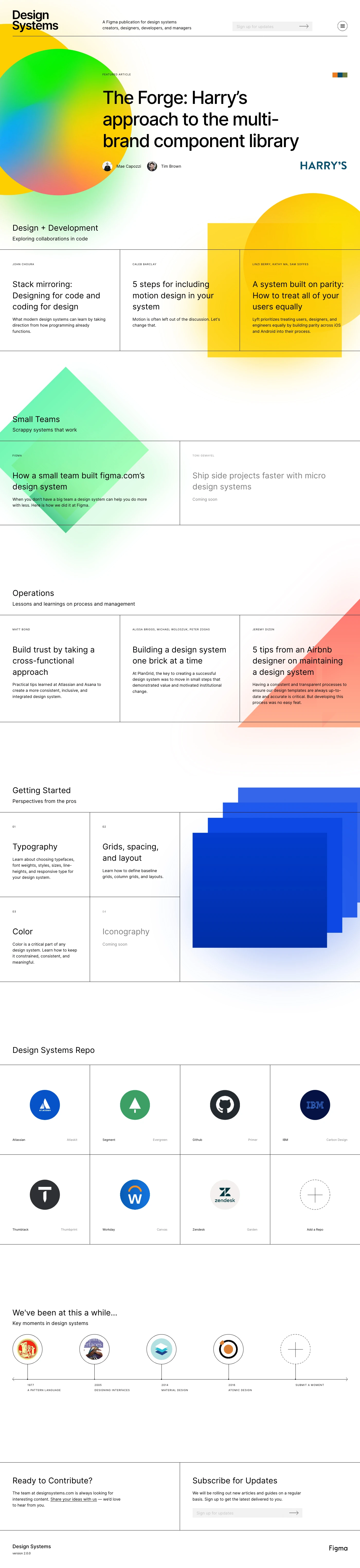 Design Systems Landing Page Example: A Figma publication for design systems creators, designers, developers, and managers