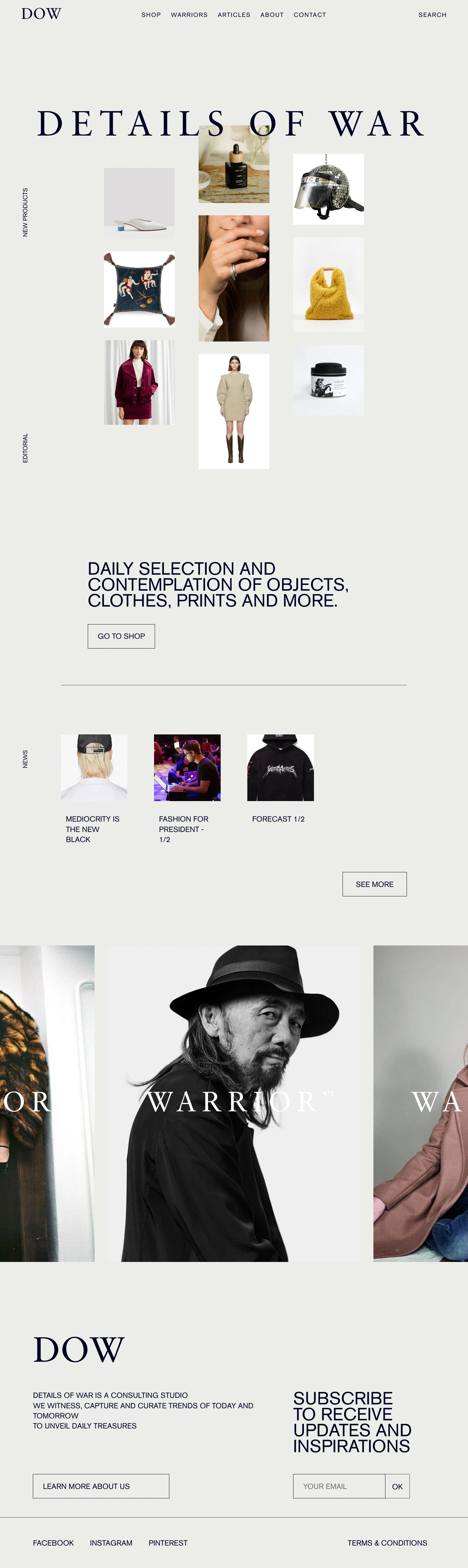 Details of war Landing Page Example: Details of war is a consulting studio. We witness, capture and curate trends of today and tomorrow.