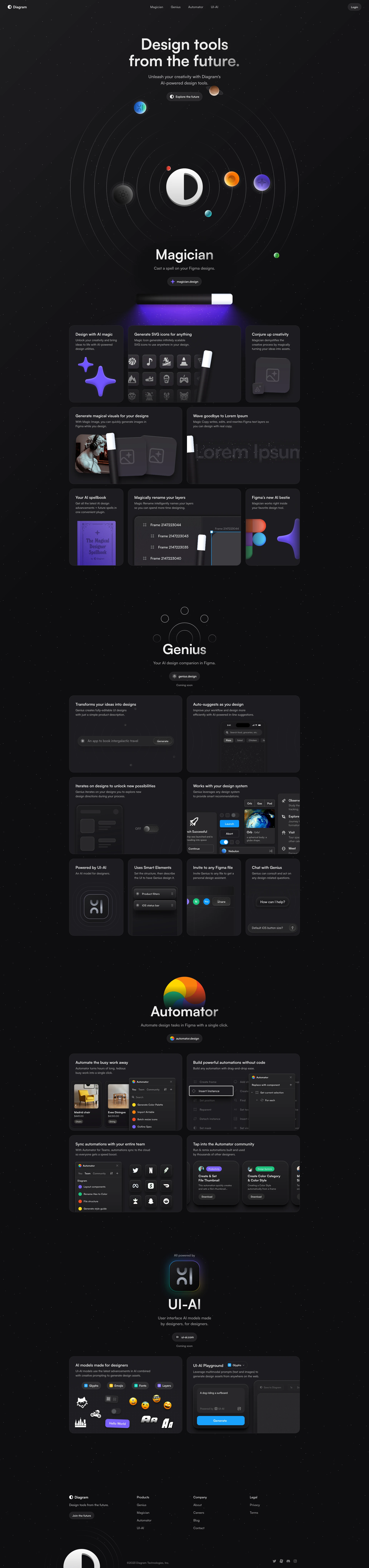 Diagram Landing Page Example: Design tools from the future. Unleash your creativity with Diagram's AI-powered design tools.