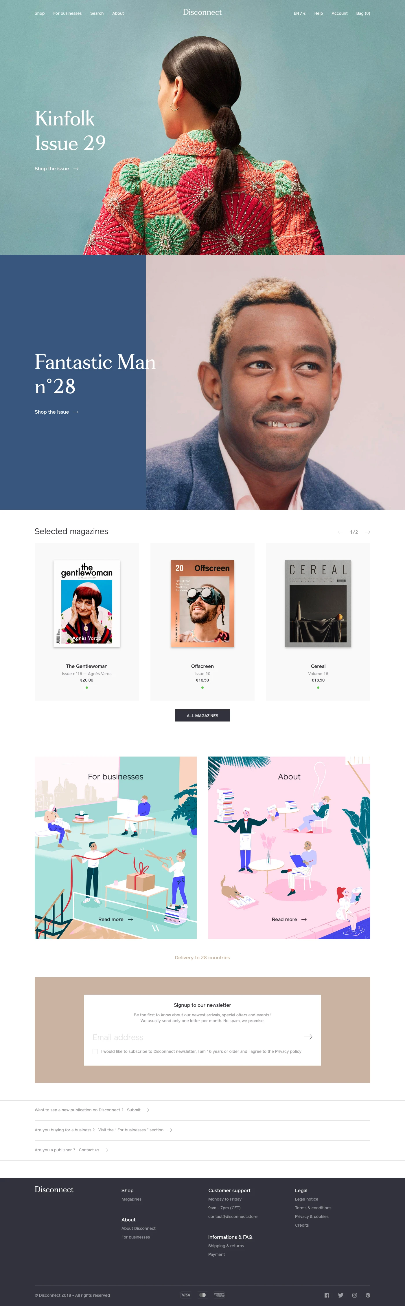 Disconnect Landing Page Example: Disconnect is an online store dedicated to beautiful and independent magazines. Based in Paris, we ship all over Europe.