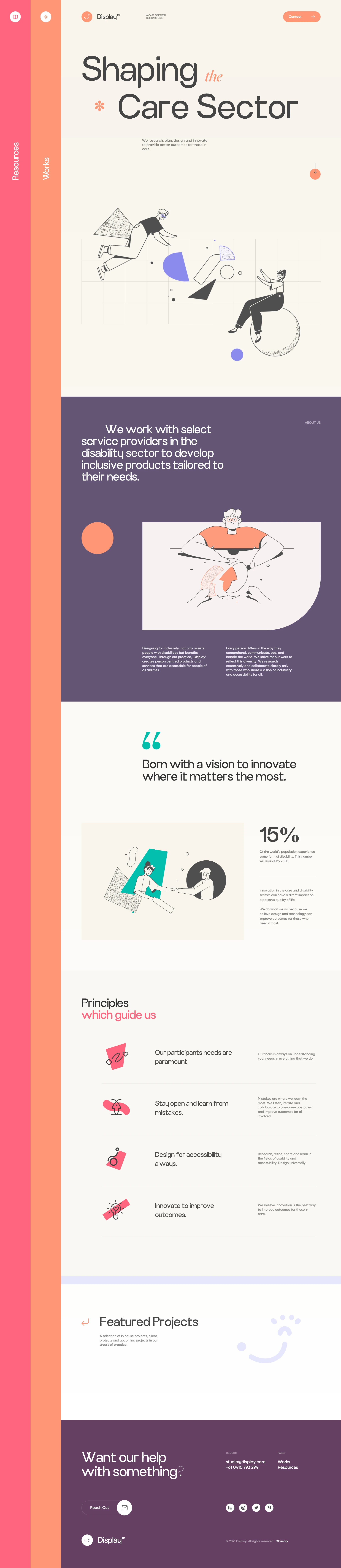 Display Landing Page Example: A disability oriented design studio.