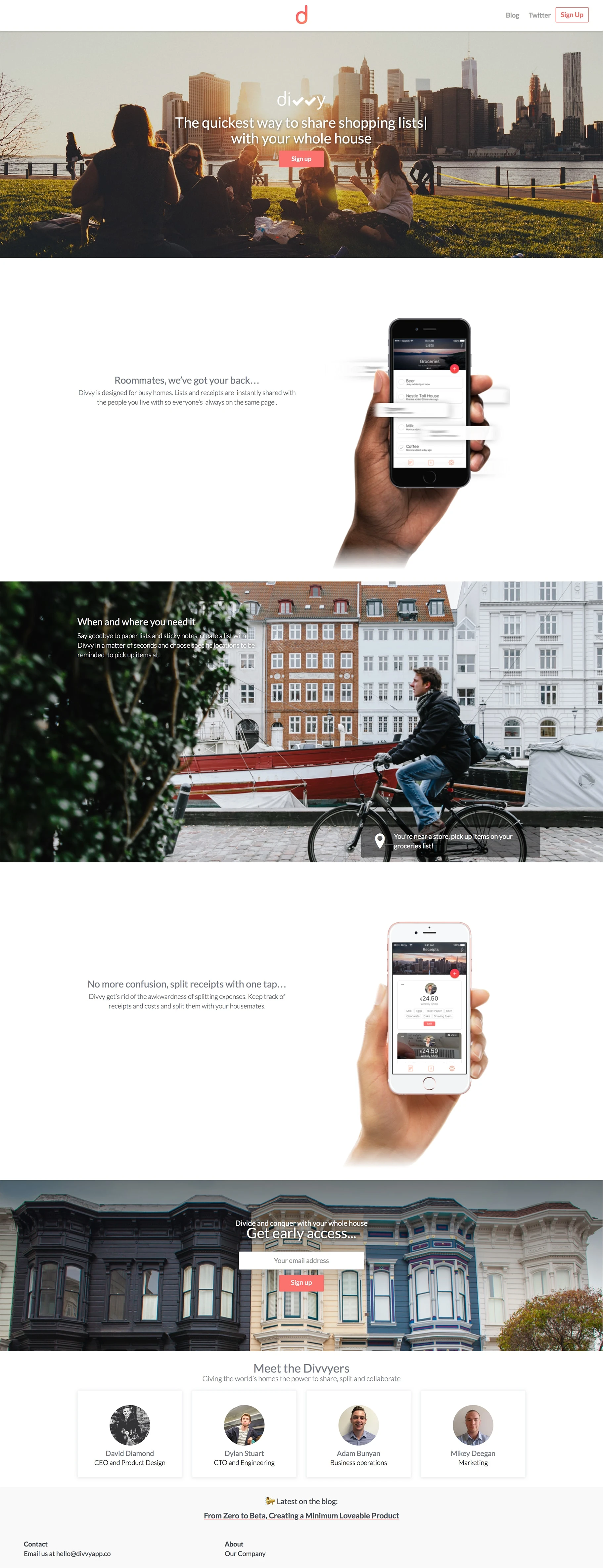 Divvy Landing Page Example: Divvy is designed for busy homes. Lists and receipts are  instantly shared with the people you live with so everyone’s  always on the same page.