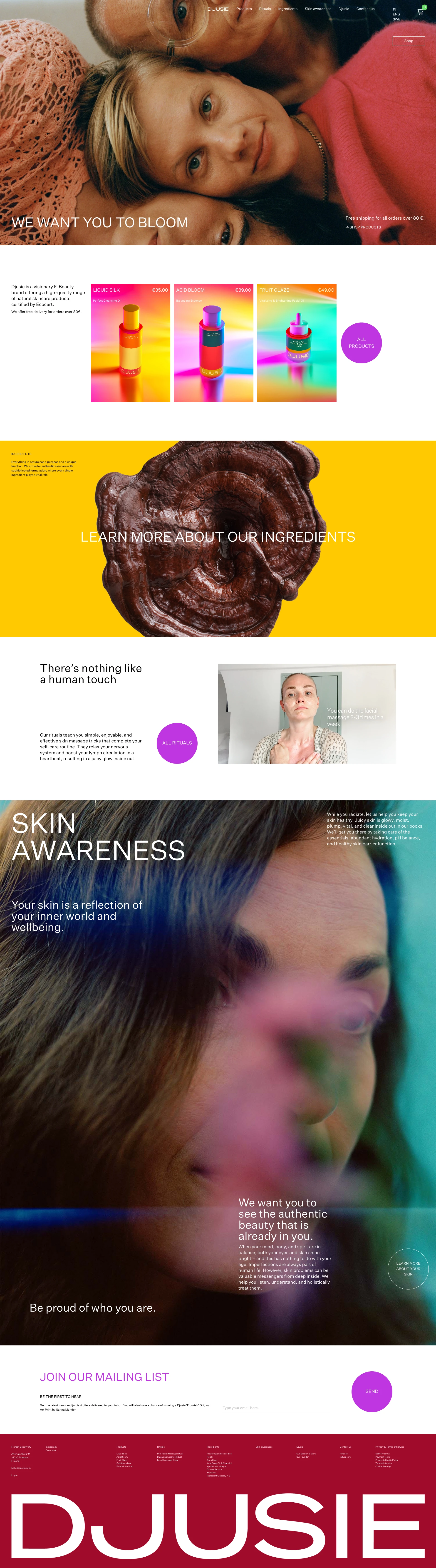 Djusie Landing Page Example: Djusie is a visionary F-Beauty brand offering a high-quality range of natural skincare products certified by Ecocert.