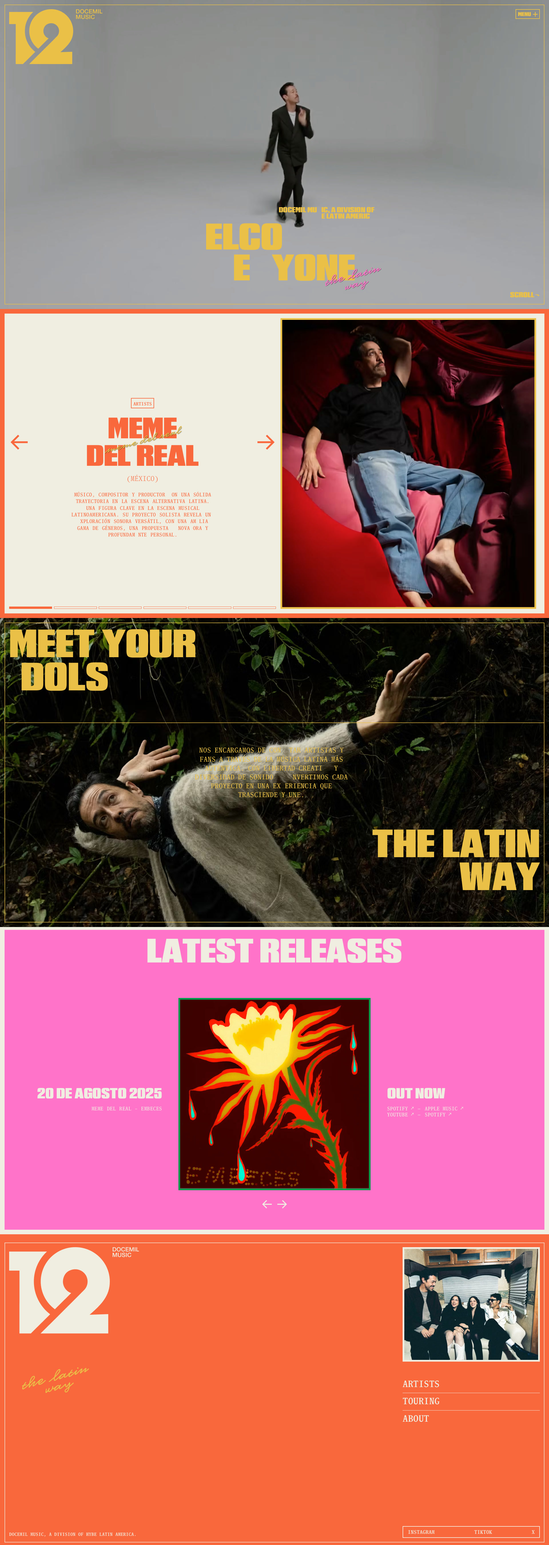 Docemil Music Landing Page Example: Where Latin passion meets global music innovation. A division of HYBE Latin America.