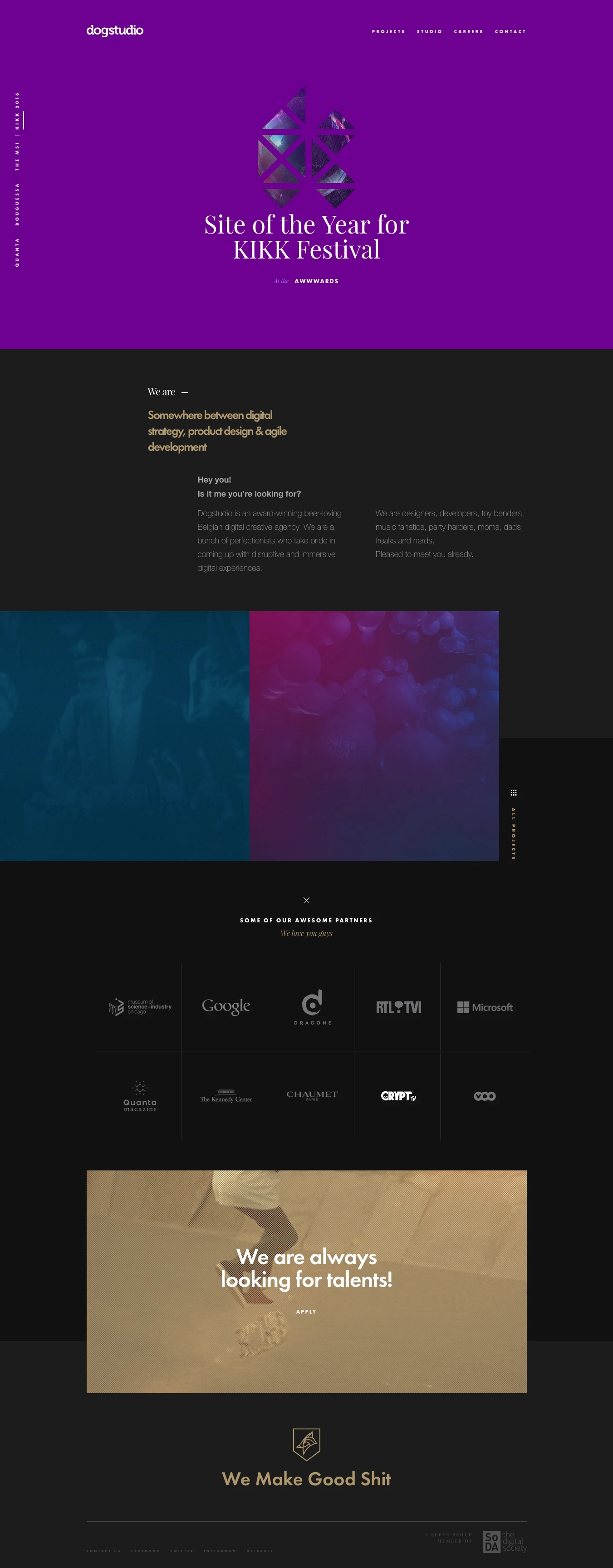 Dogstudio Landing Page Example: We're Dogstudio, we're digital lovers and we only make good shit!