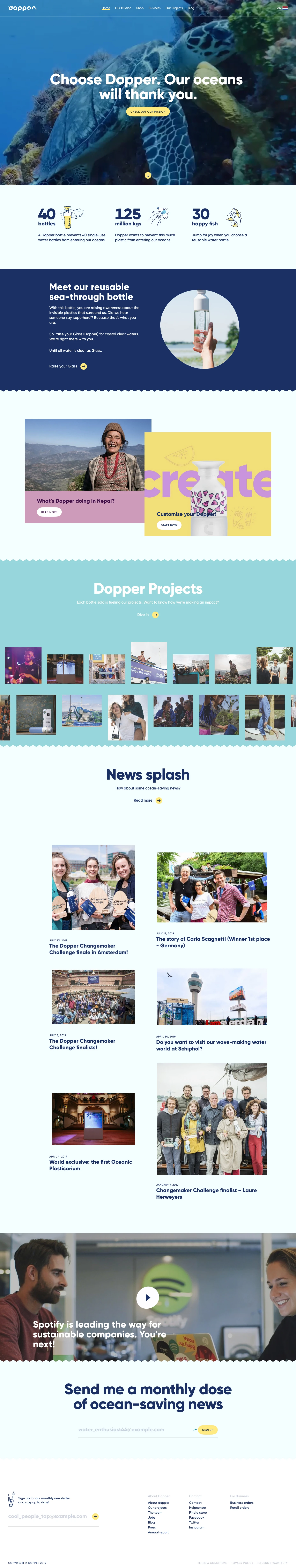 Dopper Landing Page Example: Meet the reusable bottle that is putting single-use water bottles out of business.
