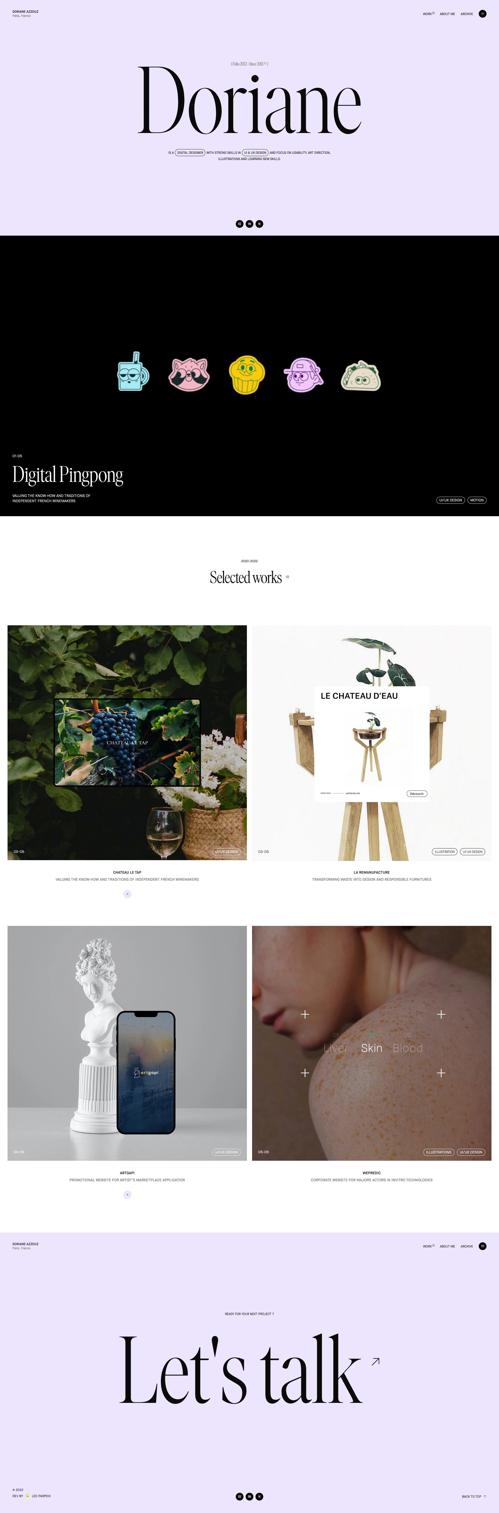 Doriane Azzouz Landing Page Example: Doriane is a digital designer with strong skills in UI & UX design and focus on Usability, art direction, illustrations and learning new skills.