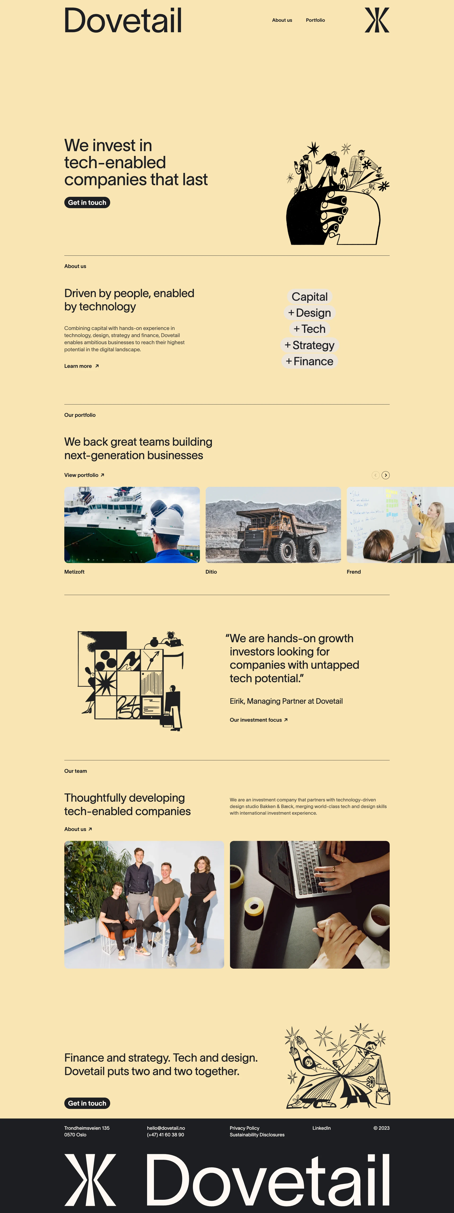 Dovetail Landing Page Example: We invest in tech-enabled companies, and place them on the path to sustainable success.