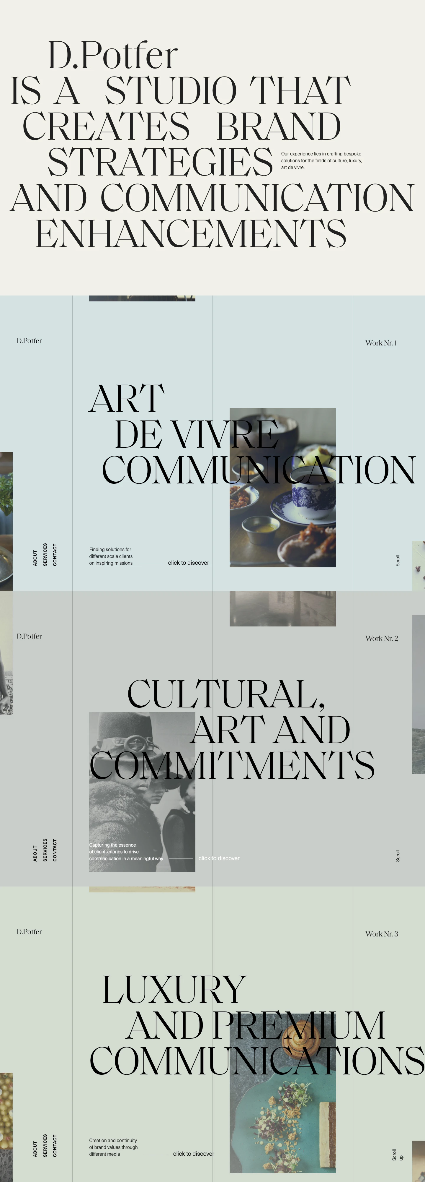 D.Potfer Studio Landing Page Example: D.Potter studio is a hospitality and cultural communication studio, focused on digital growth strategy for premium clients.