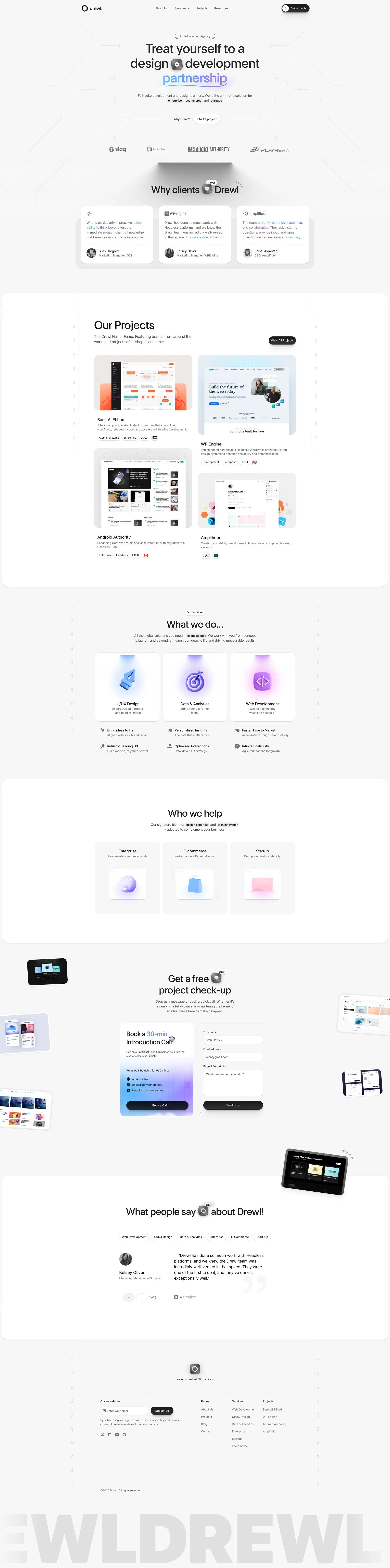 Drewl Landing Page Example: Web Development & UI/UX Design Agency: We’re the all-in-one digital solution for enterprise, ecommerce, and startups.