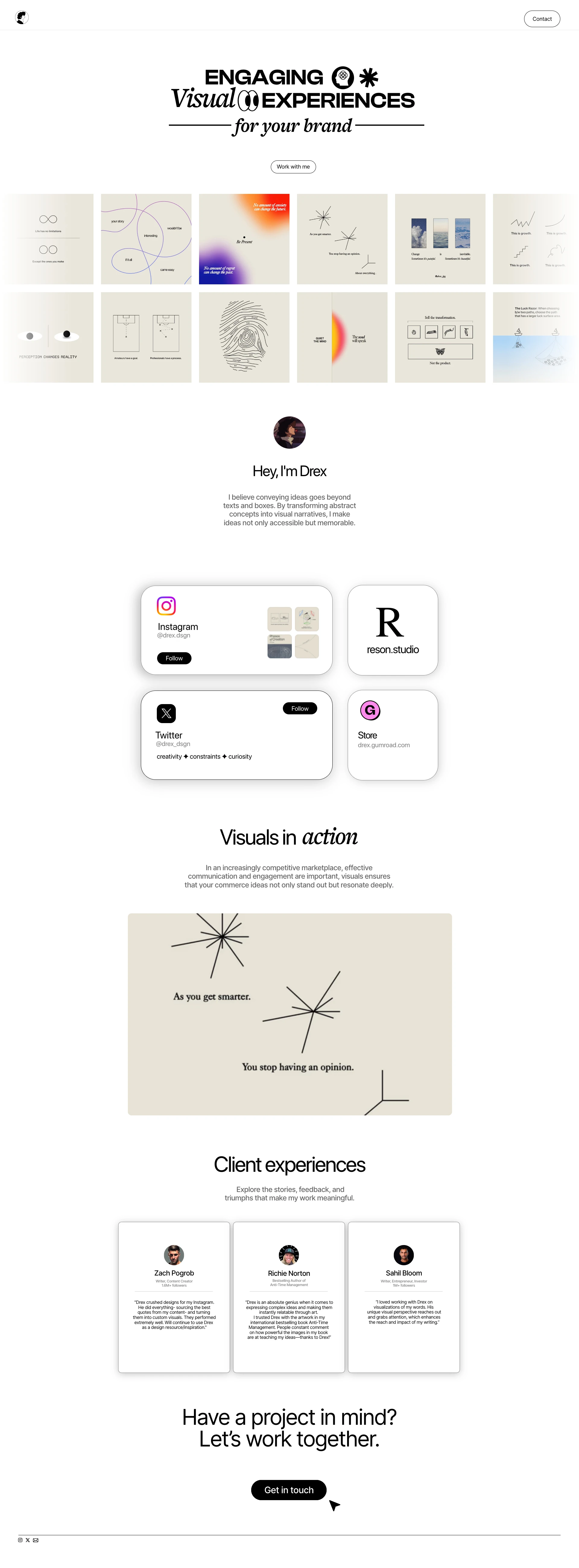 Drex Landing Page Example: I believe conveying ideas goes beyond texts and boxes. By transforming abstract concepts into visual narratives, I make ideas not only accessible but memorable.