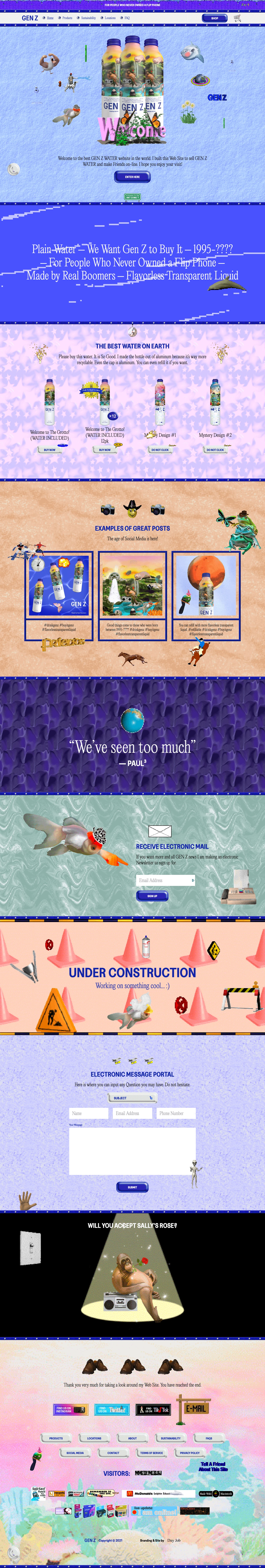 GEN Z 💧 Landing Page Example: Flavorless Transparent Liquid. Refillable, Recyclable aluminum bottles. Lovable Critters.