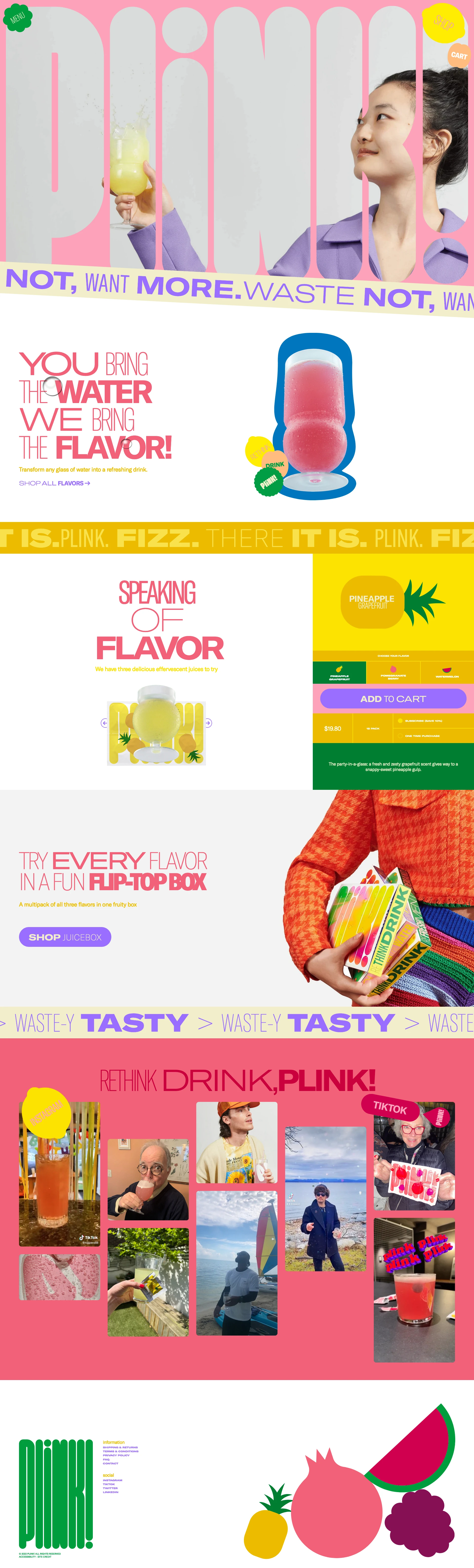 PLINK! Landing Page Example: Plink’s drink tablets transform any glass of water into a great-tasting, low-sugar and low calorie beverage with a radically small carbon footprint.