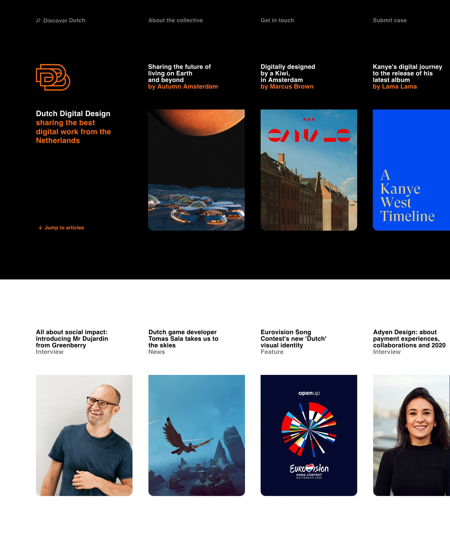 Dutch Digital Design Landing Page Example: Dutch Digital Design shares the best digital work made by designers and agencies from the Netherlands.