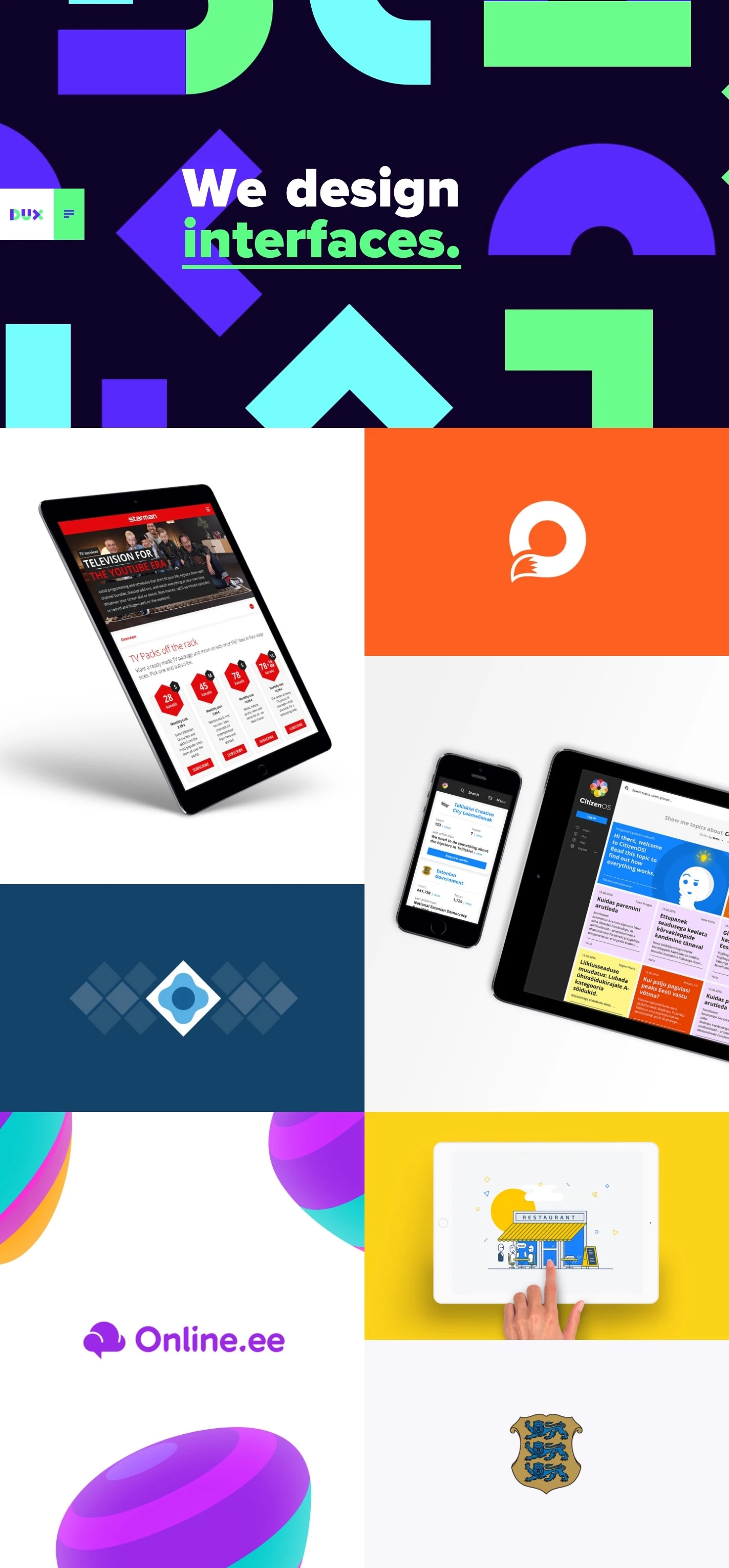 DUX Landing Page Example: We design interfaces.