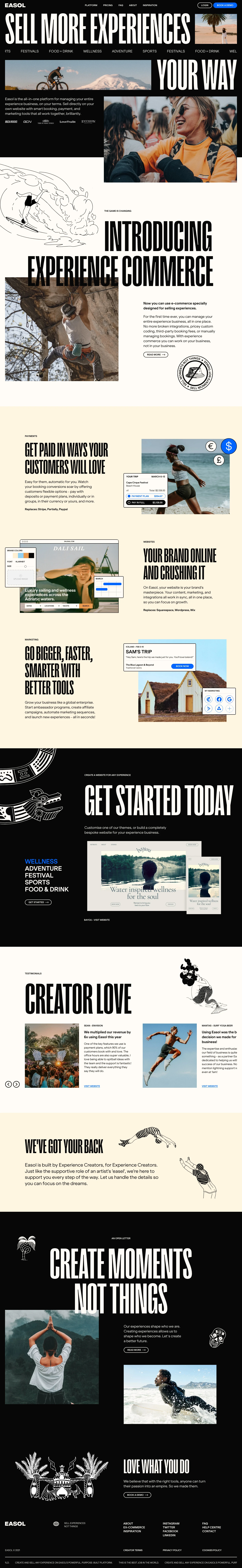 Easol Landing Page Example: Easol is the all-in-one platform to run your entire experience business, on your terms.