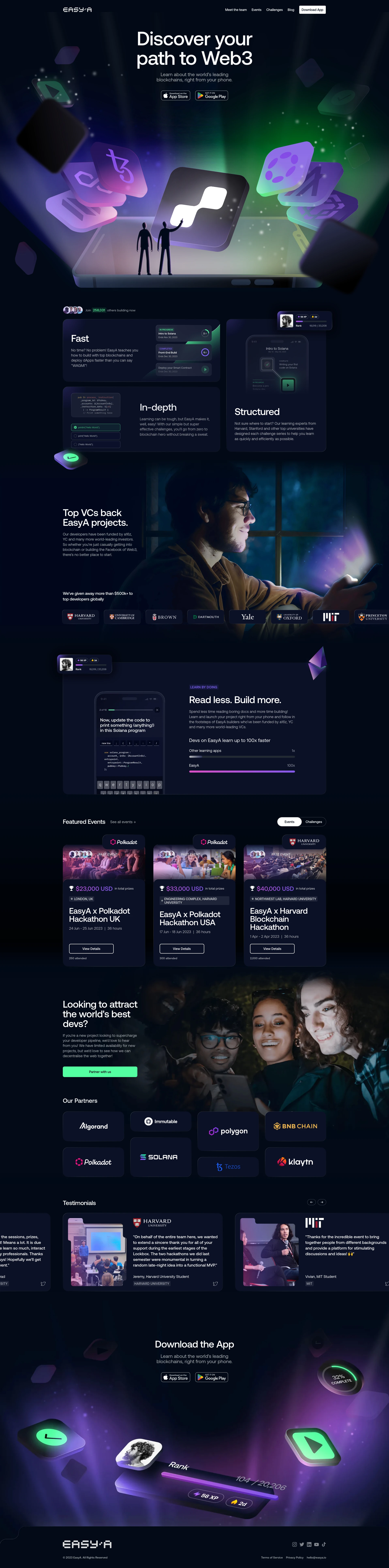 EasyA Landing Page Example: Discover your path to Web3. Learn about the world’s leading blockchains, right from your phone.