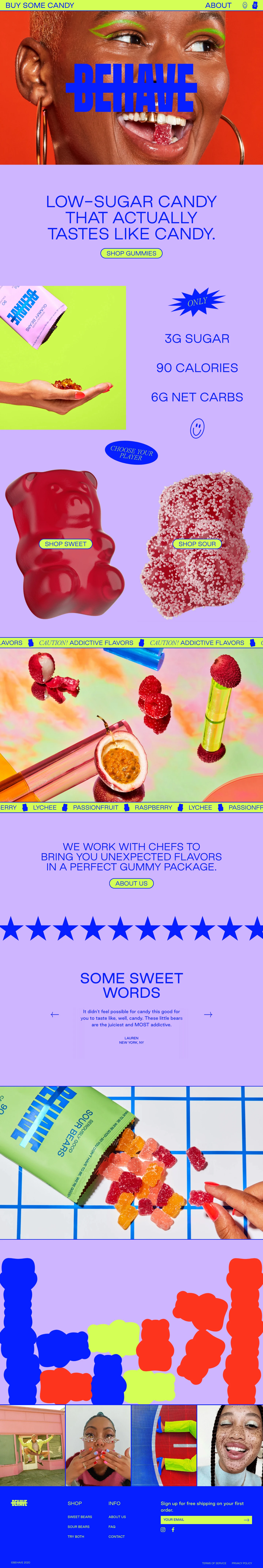 BEHAVE Landing Page Example: Low-sugar candy that’s actually good — so you don’t have to be.