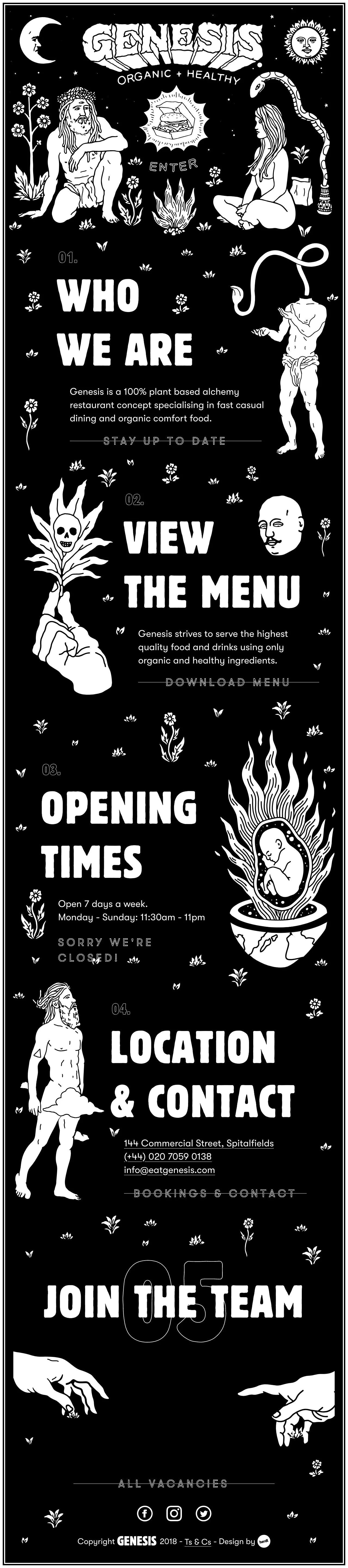 Eat Genesis Landing Page Example: Genesis is a 100% plant based alchemy restaurant concept specialising in fast casual dining and organic comfort food.