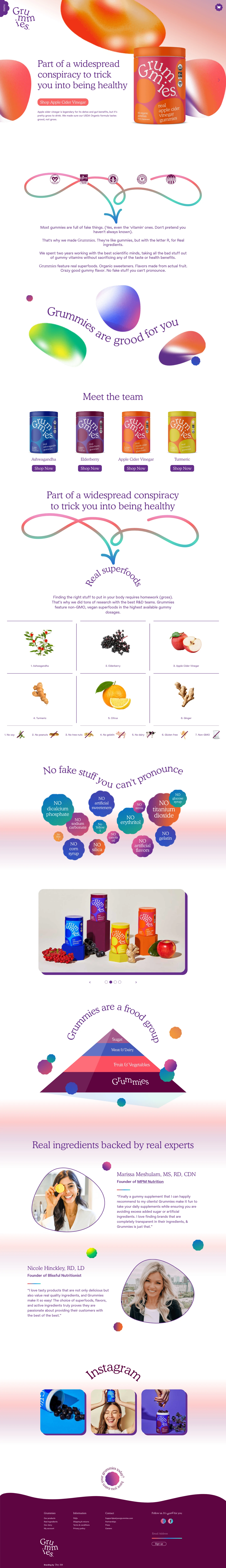 Grummies Landing Page Example: Real Gummies With Clean Superfoods, Organic Sweeteners, And Flavors From Actual Fruit. Single Ingredient Gummies: Ashwagandha, Apple Cider Vinegar, Elderberry, And Turmeric.