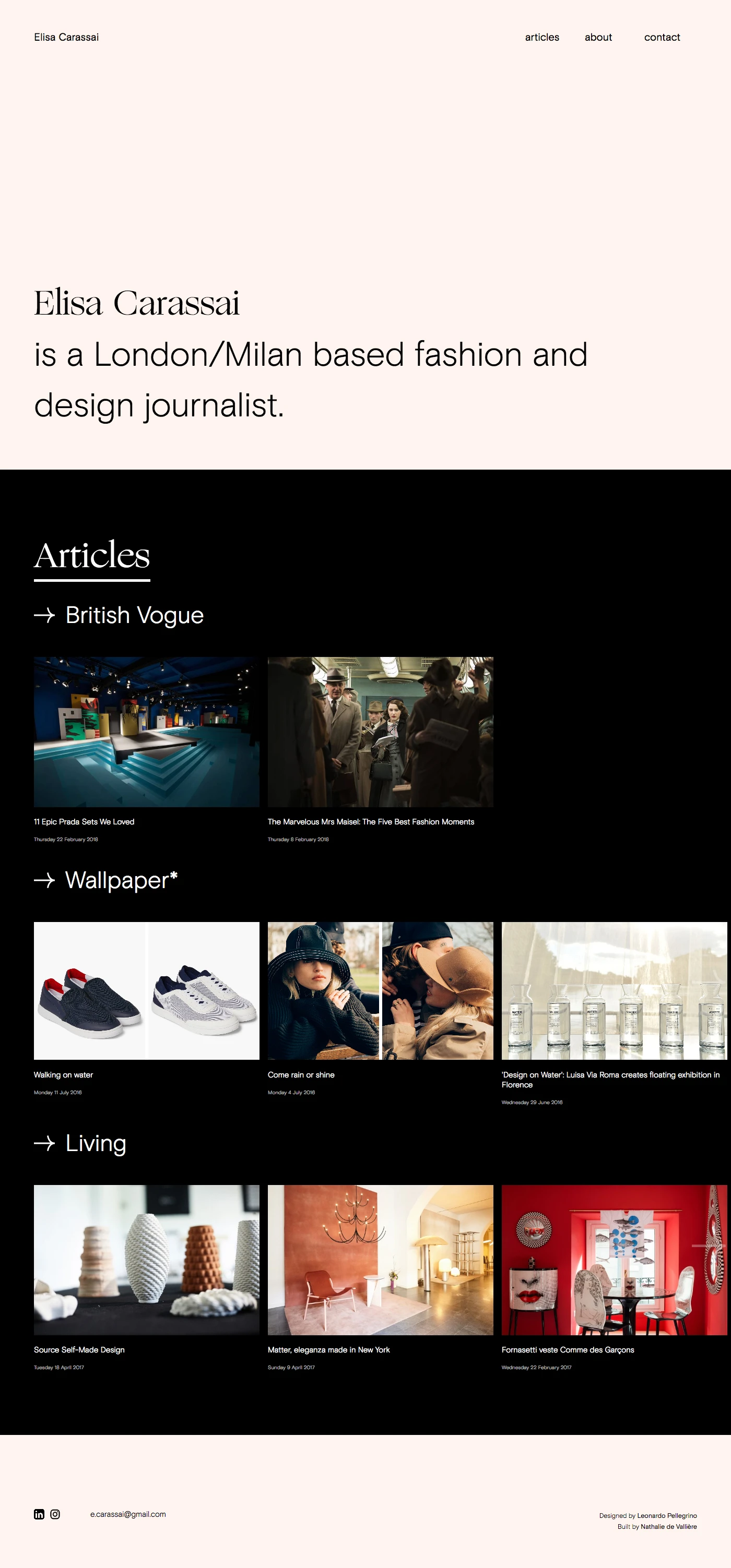 Elisa Carassai Landing Page Example: Elisa Carassai is a London/Milan based fashion and design journalist.