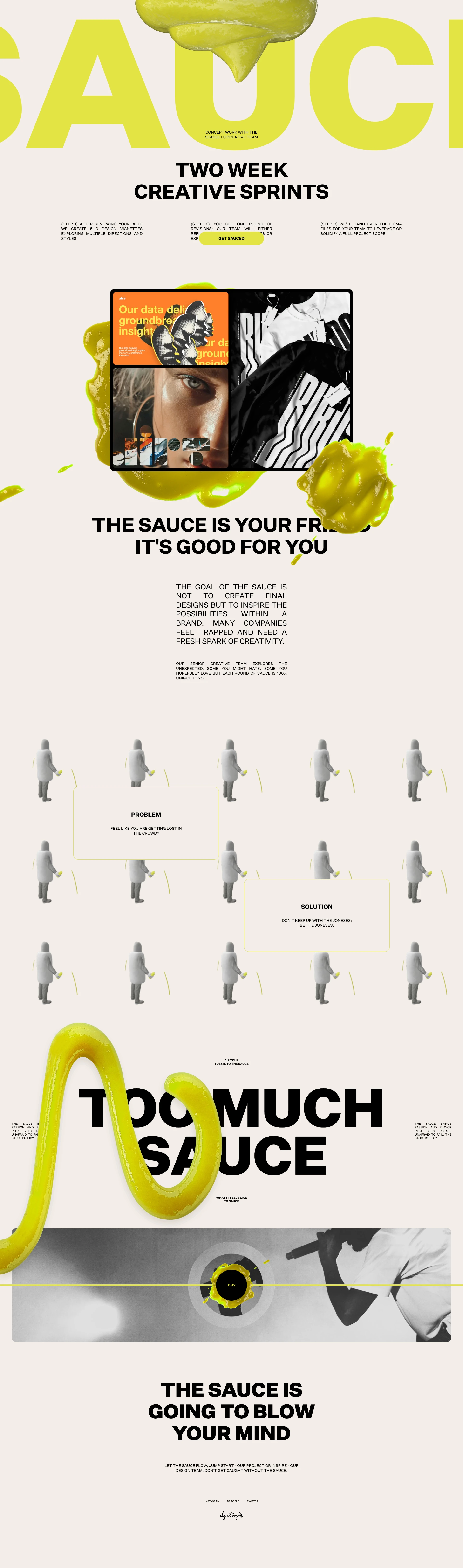 The Sauce by Elegant Seagulls Landing Page Example: Two week design sprints by the Seagulls team to inspire and spark creativity.
