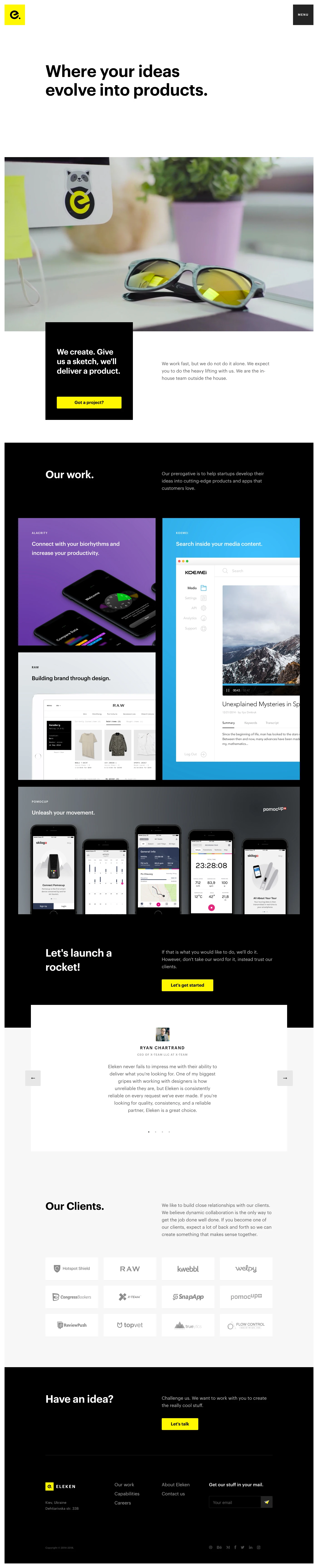 Eleken Landing Page Example: Eleken is a people-first company. We strive to create a unique, engaging work environment that fosters creativity, loyalty and long-term commitment of our employees to the company thus makes our customers happy.