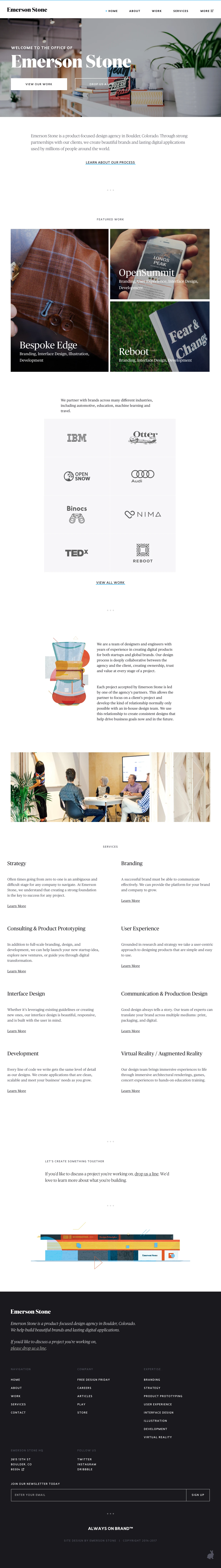 Emerson Stone Landing Page Example: We create beautiful brands and lasting digital applications used by millions of people around the world.