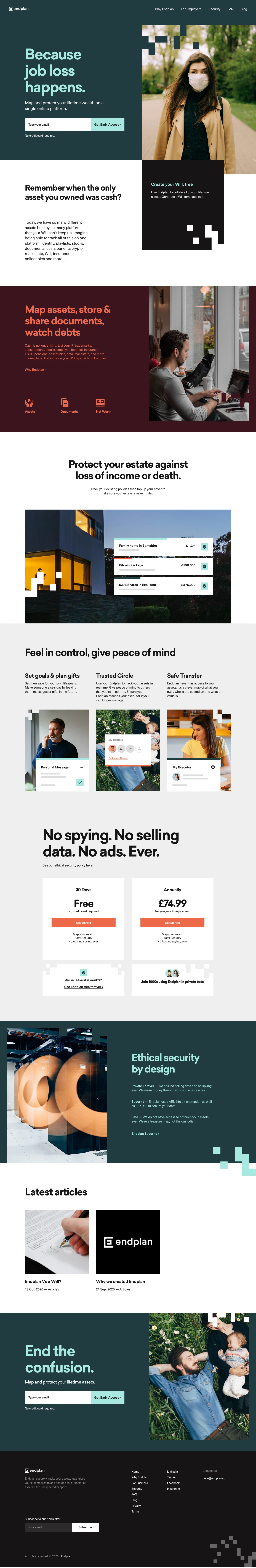 Endplan Landing Page Example: Map and protect your lifetime wealth on a single online platform.