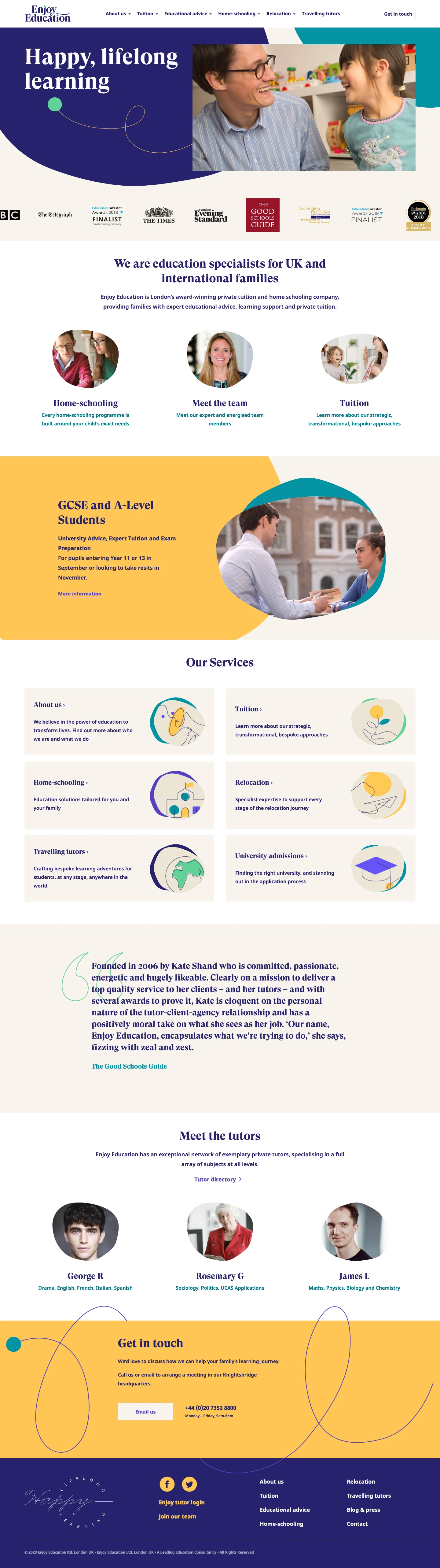 Enjoy Education Landing Page Example: Enjoy Education is London’s award-winning private tuition and home schooling company, providing families with expert educational advice and much more.