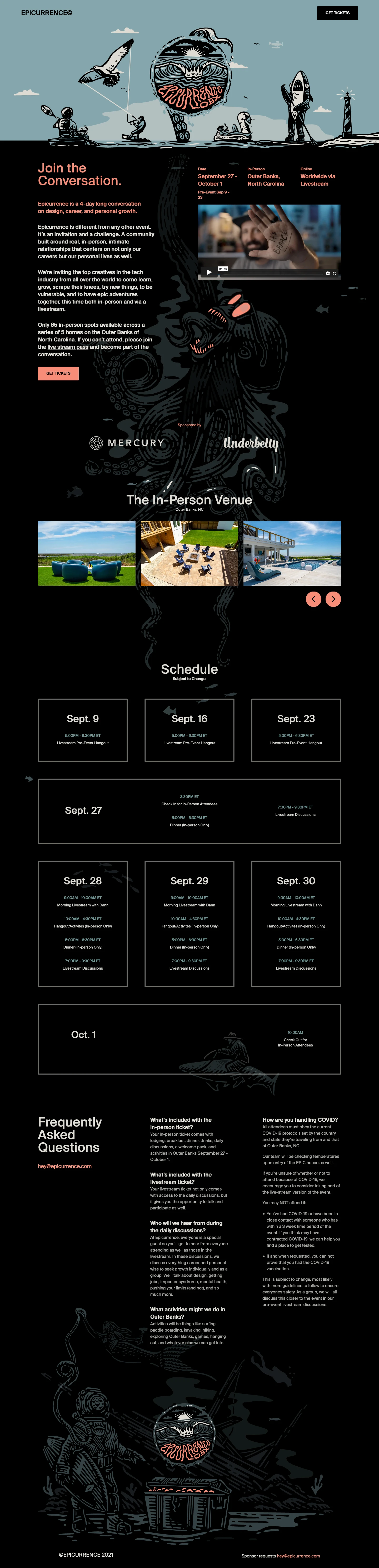 Epicurrence Landing Page Example: Epicurrence is a 4-day long conversationon design, career, and personal growth. Epicurrence is different from any other event. It’s an invitation and a challenge. A community built around real, in-person, intimate relationships that centers on not only our careers but our personal lives as well.
