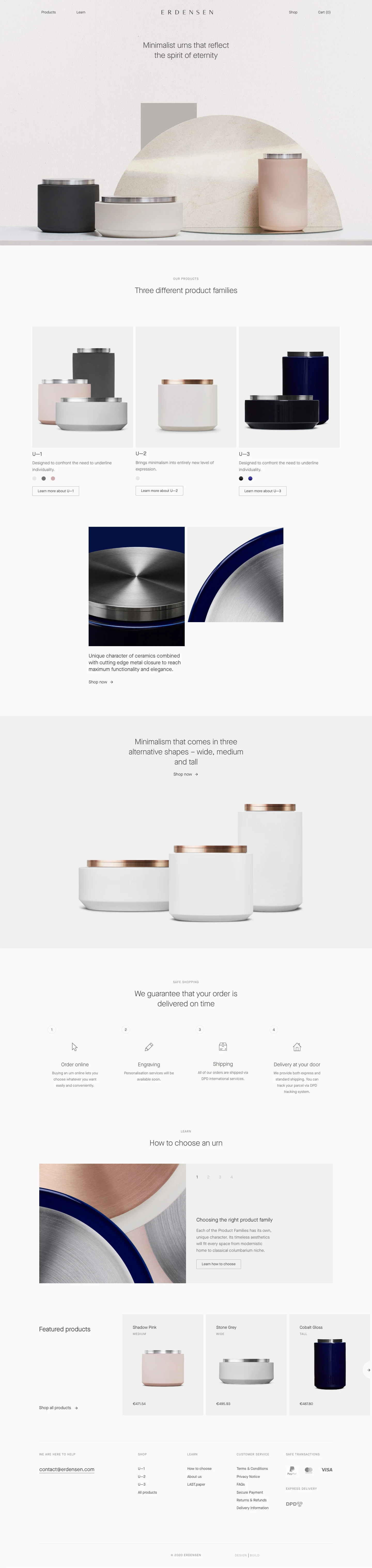 Erdensen Landing Page Example: Erdensen was founded in 2018 with the mission to design an urn that will meet the needs of contemporary world.