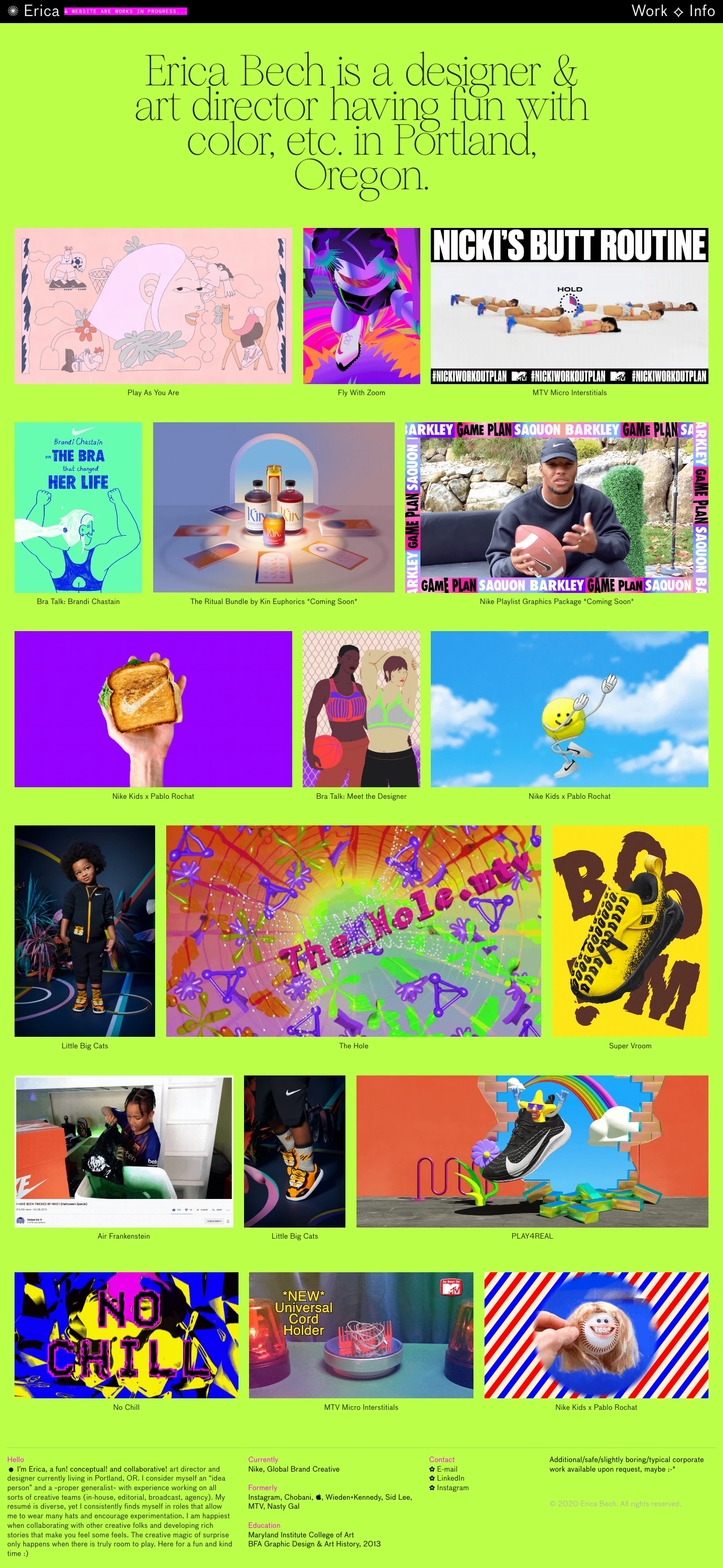 Erica Bech Landing Page Example: Erica Bech is a designer & art director having fun with color, etc. in Portland, Oregon.