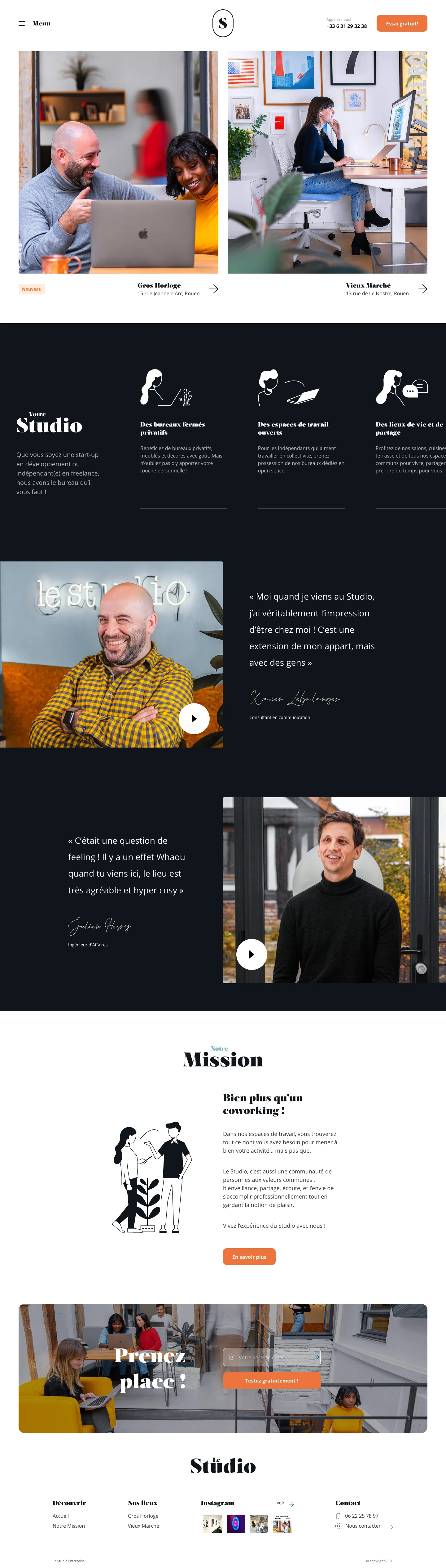 Le Studio Landing Page Example: Le Studio Coworking offers private offices and meeting rooms in Rouen. A warm atmosphere, comfortable offices, ergonomic seating, the offices of Studio Coworking were designed by real entrepreneurs, accustomed to coworking.