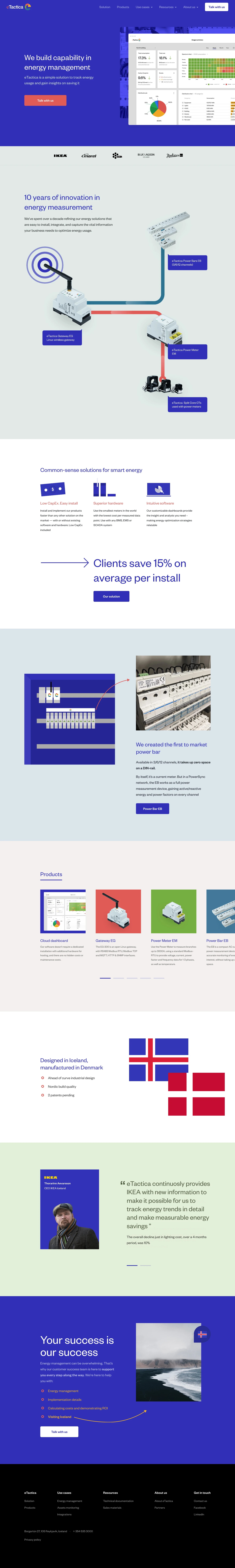 eTactica Landing Page Example: We build capability in energy management. eTactica is a simple solution to track energy usage and gain insights on saving it.