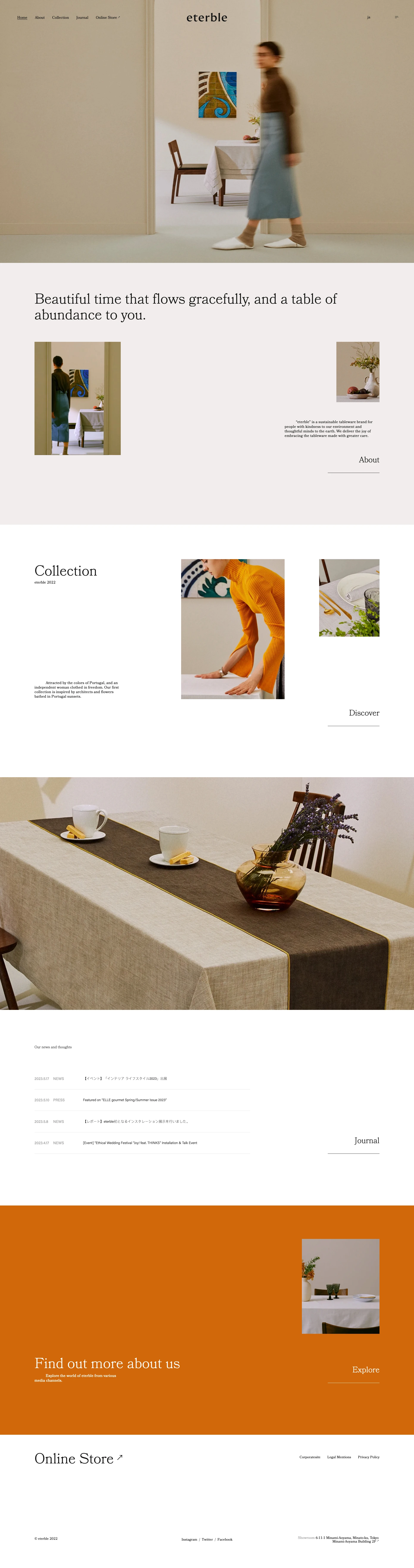 eterble Landing Page Example: eterble is a sustainable tableware brand for people with kindness to our environment and thoughtful minds to the earth. We deliver the joy of embracing the tableware made with greater care.