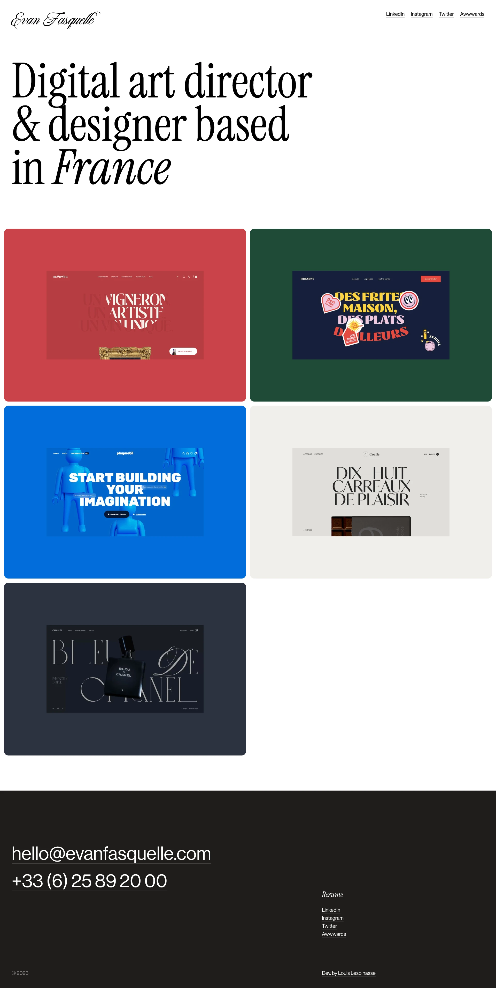 Evan Fasquelle Landing Page Example: Digital art director & designer based in France.
