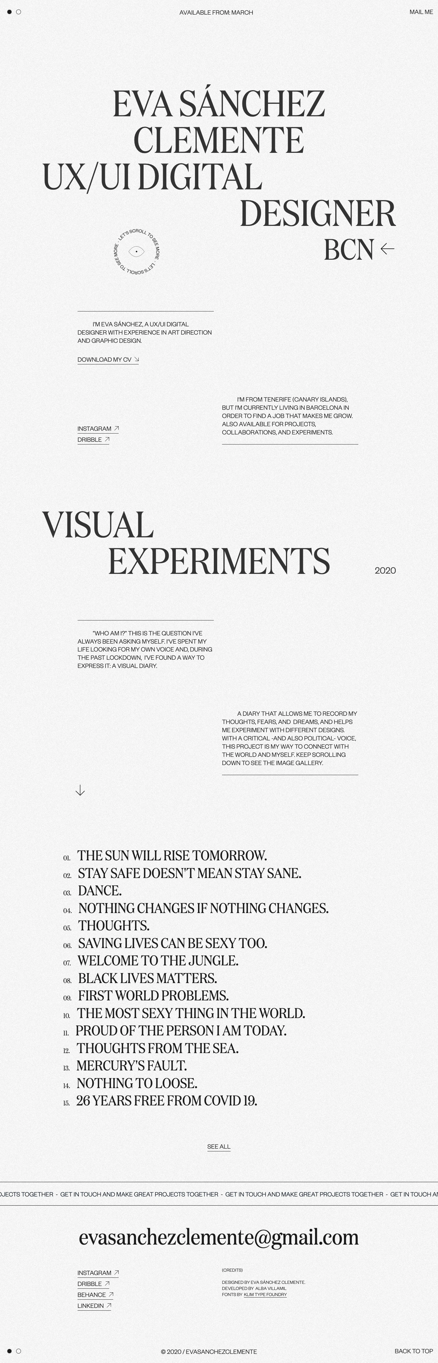 Eva Sánchez Clemente Landing Page Example: UX/UI Digital Designer. Open for projects, collabs and experiments.