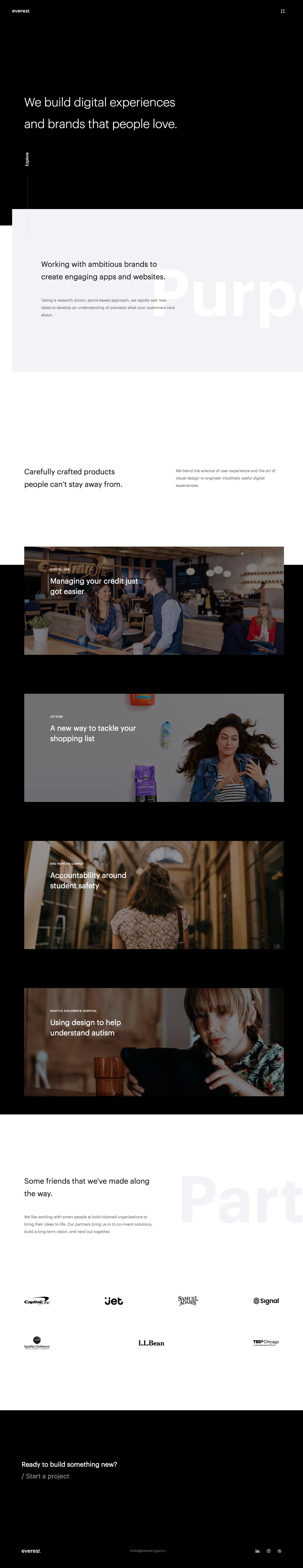 Everest Landing Page Example: We build digital experiences and brands that people love.
