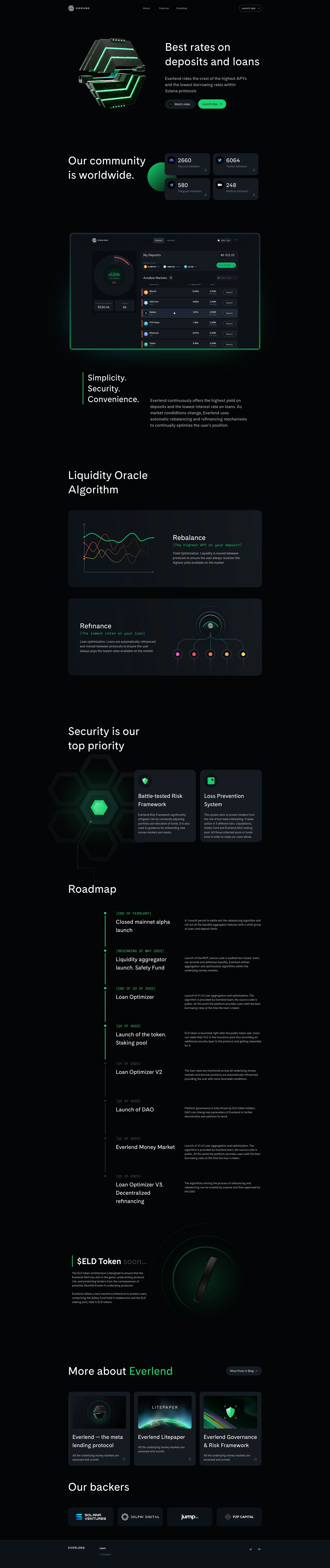 Everlend Landing Page Example: Best rates on deposits and loans. Everlend rides the crest of the highest APYs and the lowest borrowing rates within Solana protocols