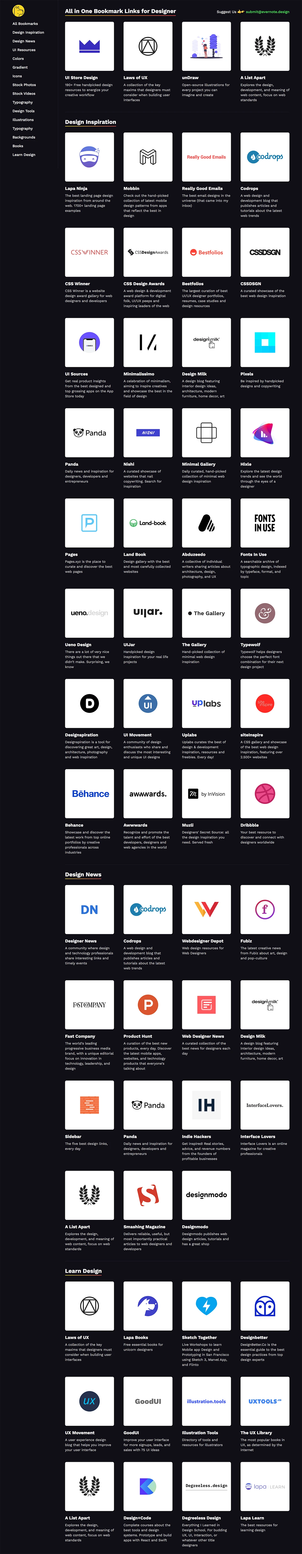 Evernote Design Landing Page Example: All in One Bookmark Links for Designer