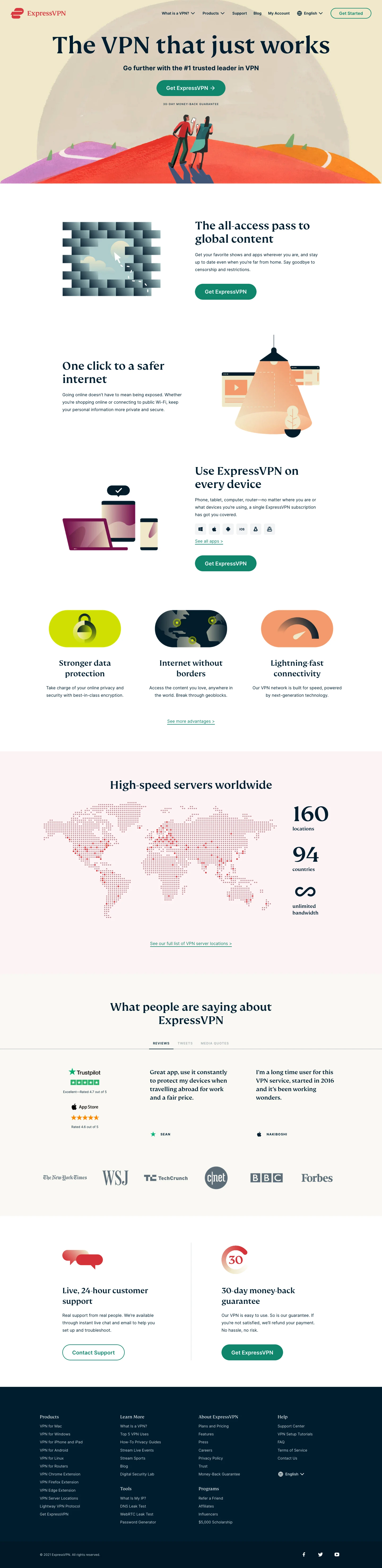 ExpressVPN Landing Page Example: High-Speed, Secure & Anonymous VPN Service. The all-access pass to global content. Get your favorite shows and apps wherever you are, and stay up to date even when you’re far from home. Say goodbye to censorship and restrictions.