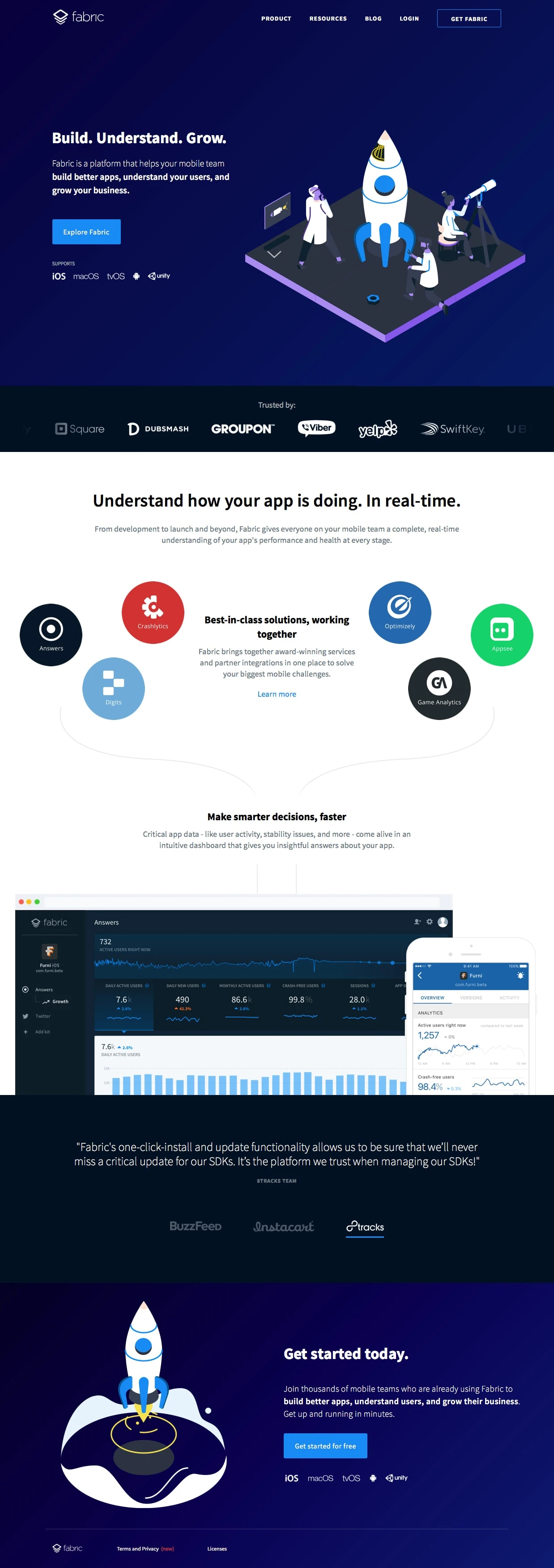 Fabric Landing Page Example: Fabric is a platform that helps your mobile team build better apps, understand your users, and grow your business.