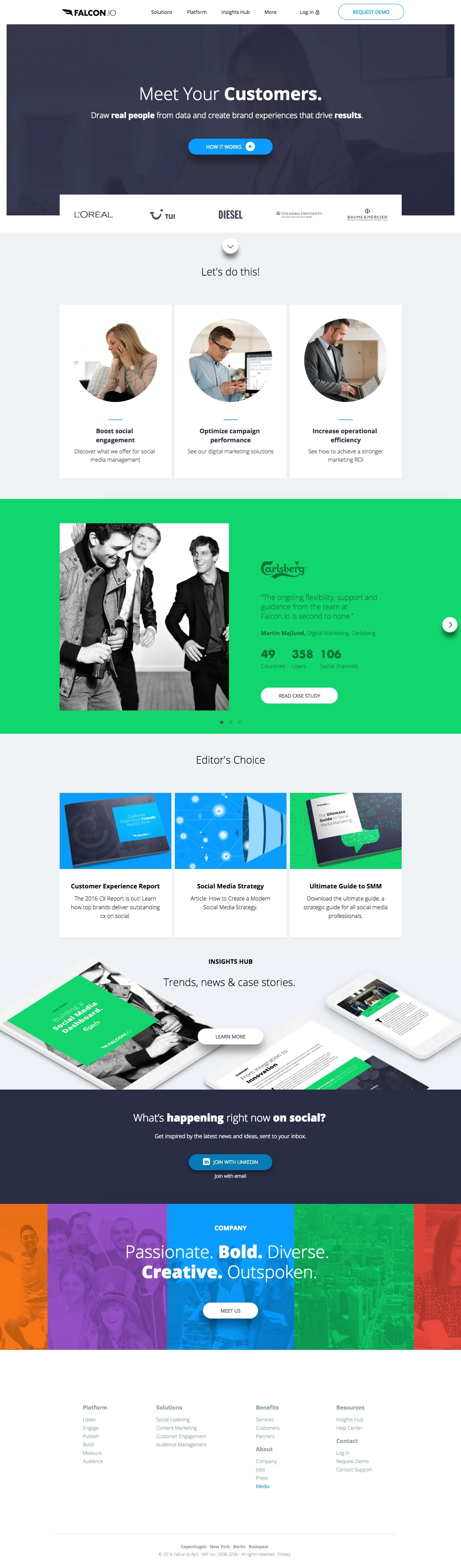 Falcon Landing Page Example: Customer Experience Management Platform